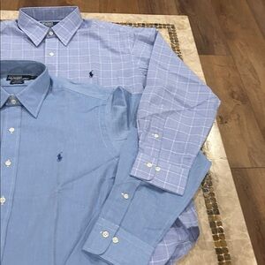 NWT Polo Ralph Lauren Lot of 2 Men's Dress Shirts Size 16 32/33 Blue Plaid /Blue
